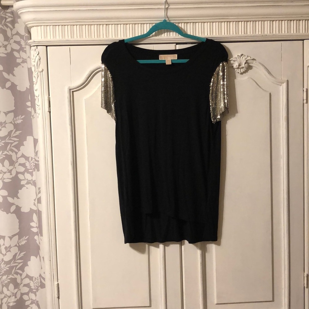 Michel Kors black and silver metal sleeves t shirt